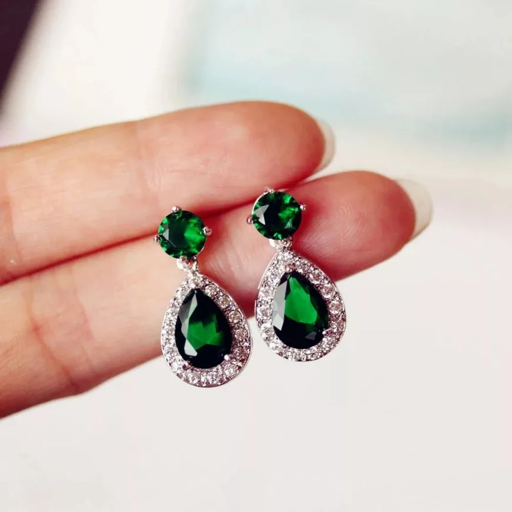 NEW 925 SILVER GREEN CRYSTAL EARRINGS - Picture 1 of 4